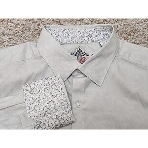 Robert Graham Shirt Men M Light Gray Paisley Button Up Casual Sport Preppy‎